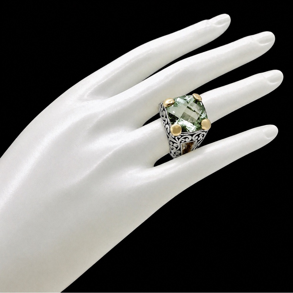 LOIS HILL Green Amethyst Sterling Silver Yellow Gold Accented Ring Sz 8 RARE